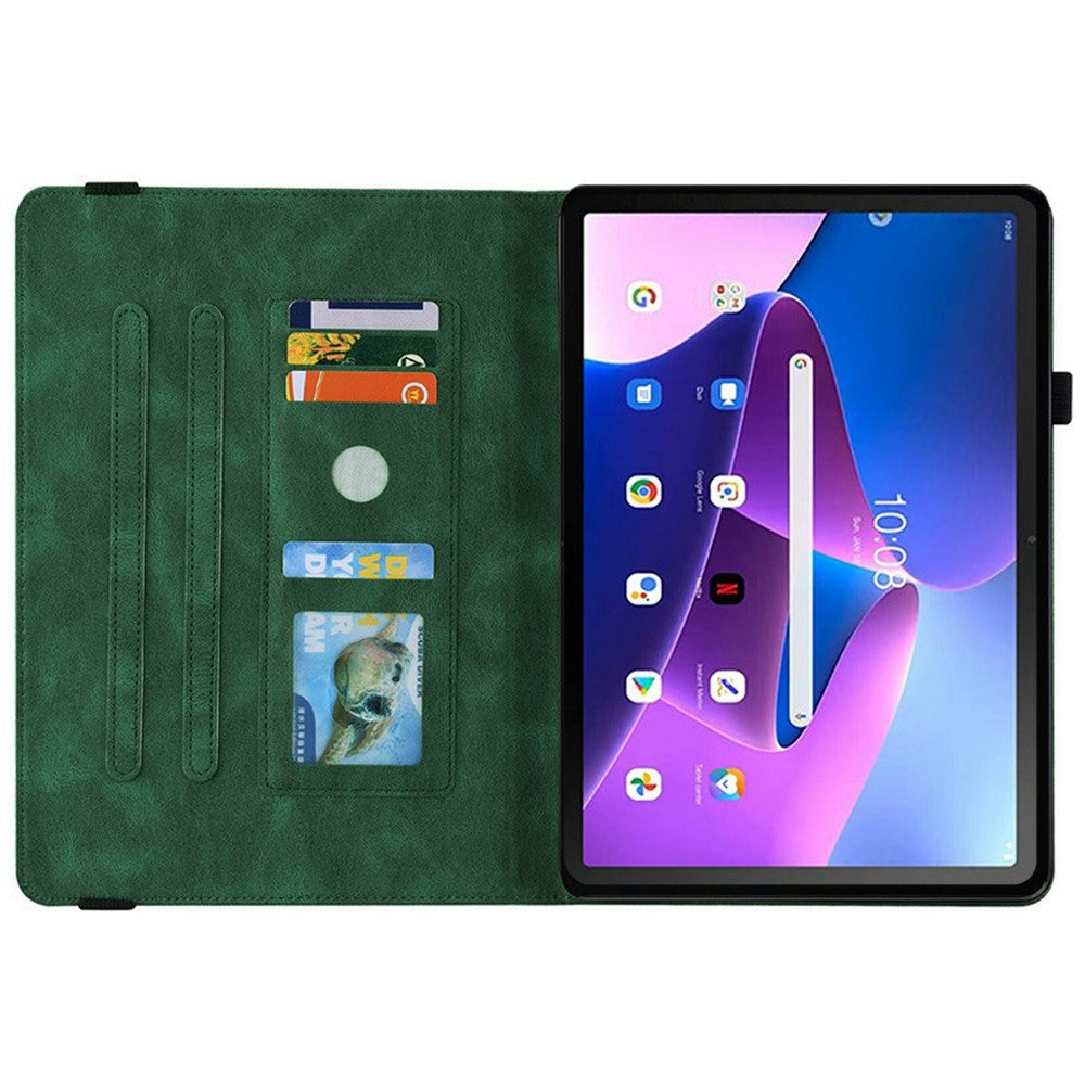 For Lenovo Tab TB311FU Case Butterfly Flower Imprint PU Leather Tablet Cover with Card Slots - Green