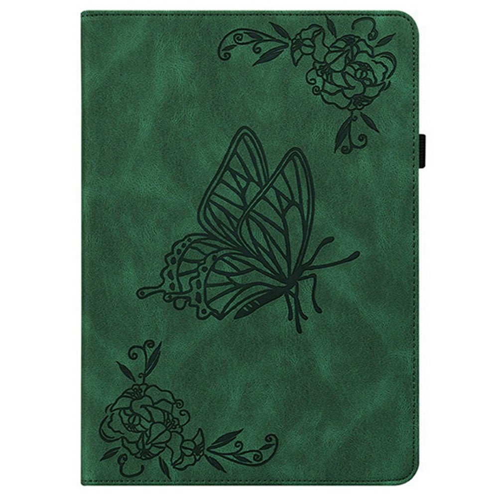 For Lenovo Tab TB311FU Case Butterfly Flower Imprint PU Leather Tablet Cover with Card Slots - Green