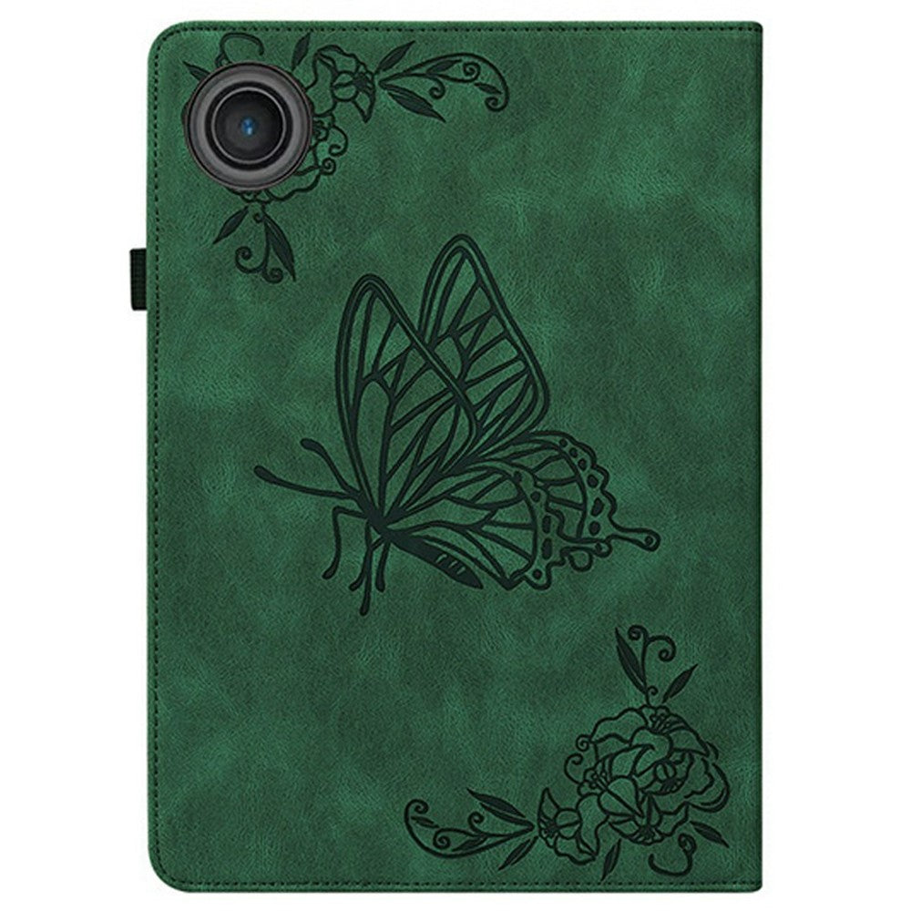 For Lenovo Tab TB311FU Case Butterfly Flower Imprint PU Leather Tablet Cover with Card Slots - Green