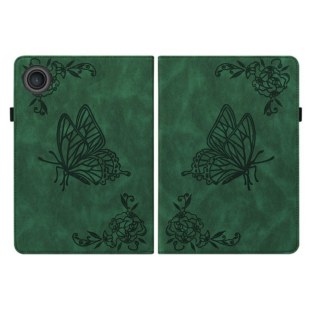 For Lenovo Tab TB311FU Case Butterfly Flower Imprint PU Leather Tablet Cover with Card Slots - Green