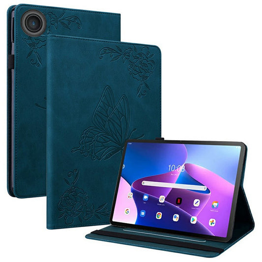 For Lenovo Tab TB311FU Case Butterfly Flower Imprint PU Leather Tablet Cover with Card Slots - Blue