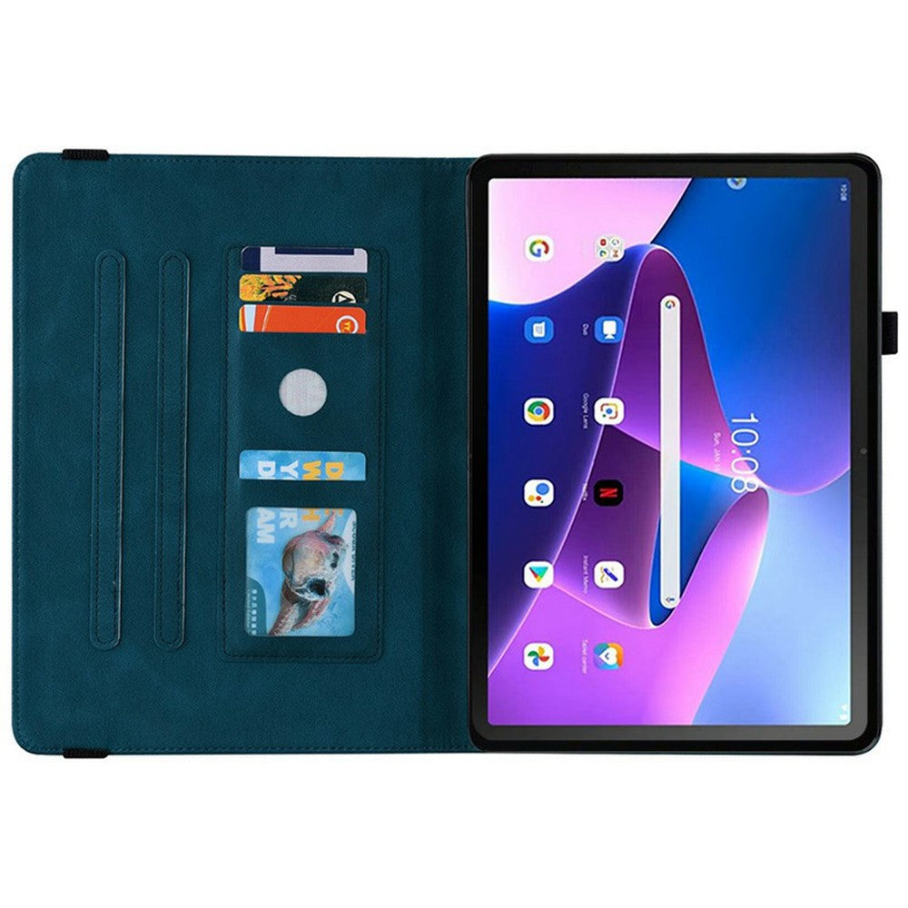 For Lenovo Tab TB311FU Case Butterfly Flower Imprint PU Leather Tablet Cover with Card Slots - Blue