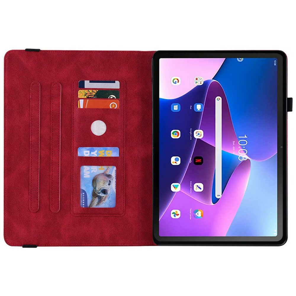For Lenovo Tab TB311FU Case Butterfly Flower Imprint PU Leather Tablet Cover with Card Slots - Red
