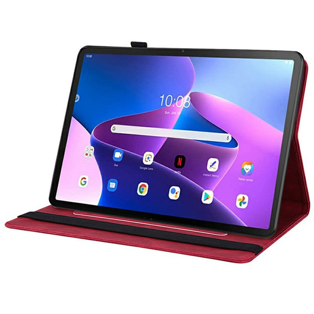 For Lenovo Tab TB311FU Case Butterfly Flower Imprint PU Leather Tablet Cover with Card Slots - Red