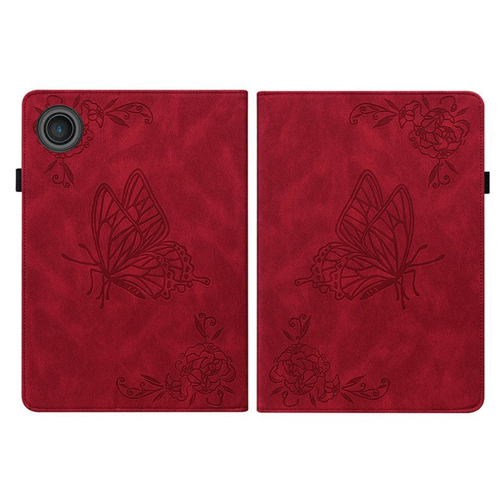 For Lenovo Tab TB311FU Case Butterfly Flower Imprint PU Leather Tablet Cover with Card Slots - Red