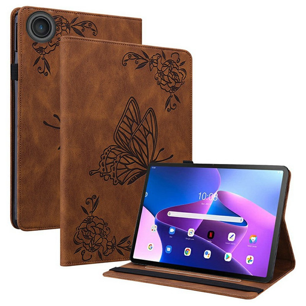 For Lenovo Tab TB311FU Case Butterfly Flower Imprint PU Leather Tablet Cover with Card Slots - Brown
