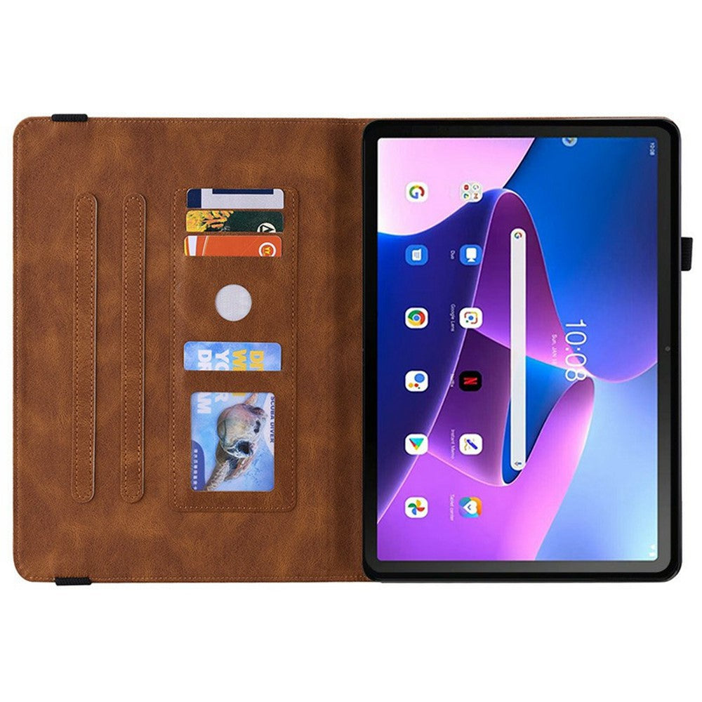 For Lenovo Tab TB311FU Case Butterfly Flower Imprint PU Leather Tablet Cover with Card Slots - Brown