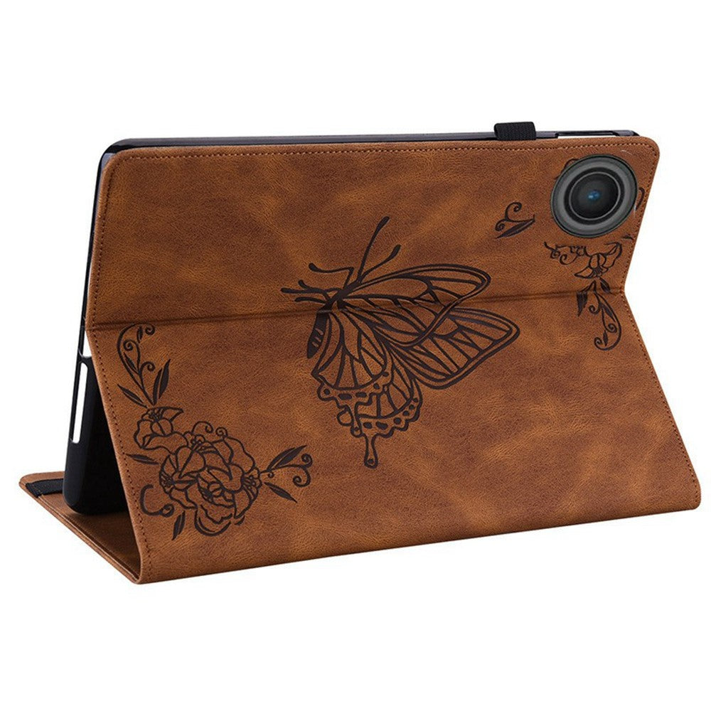 For Lenovo Tab TB311FU Case Butterfly Flower Imprint PU Leather Tablet Cover with Card Slots - Brown