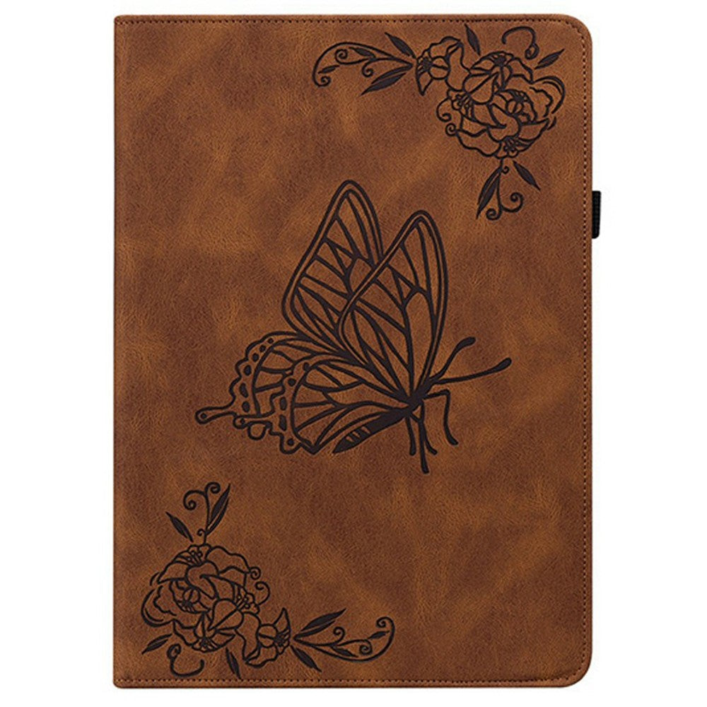 For Lenovo Tab TB311FU Case Butterfly Flower Imprint PU Leather Tablet Cover with Card Slots - Brown
