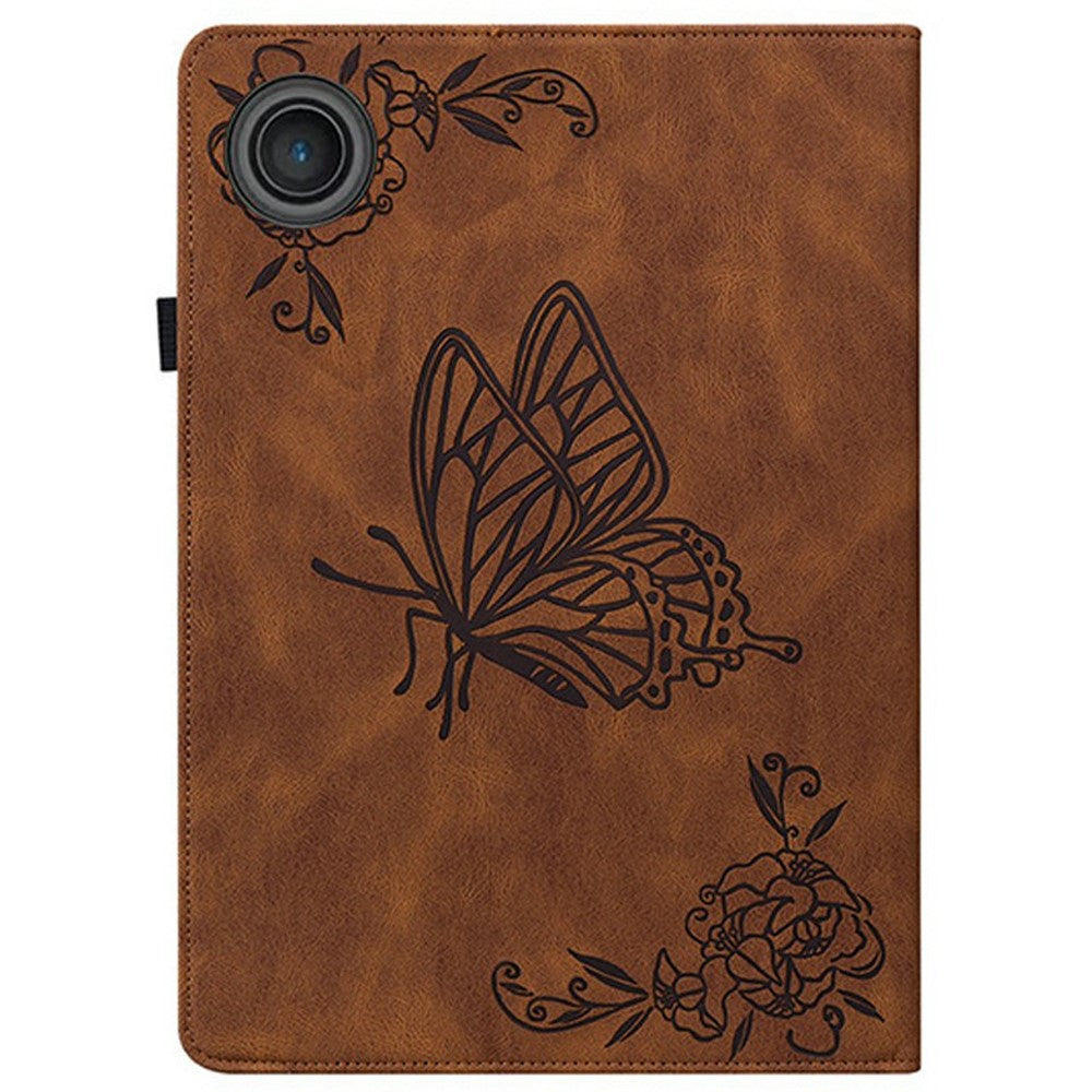 For Lenovo Tab TB311FU Case Butterfly Flower Imprint PU Leather Tablet Cover with Card Slots - Brown