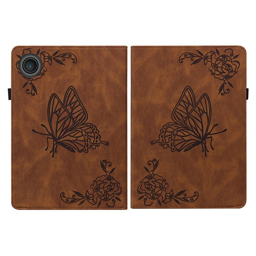 For Lenovo Tab TB311FU Case Butterfly Flower Imprint PU Leather Tablet Cover with Card Slots - Brown
