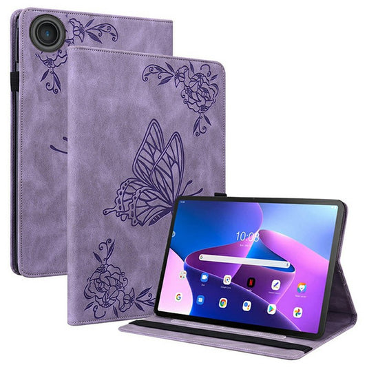 For Lenovo Tab TB311FU Case Butterfly Flower Imprint PU Leather Tablet Cover with Card Slots - Purple