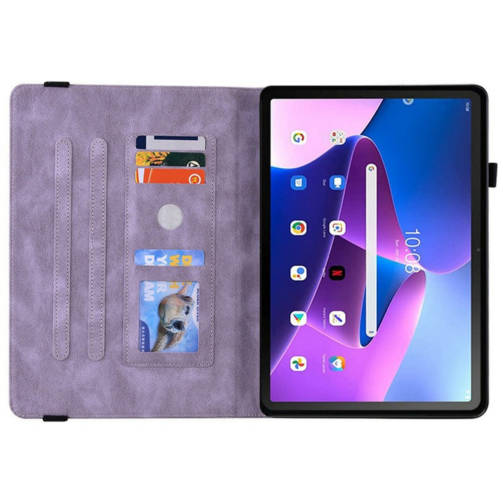 For Lenovo Tab TB311FU Case Butterfly Flower Imprint PU Leather Tablet Cover with Card Slots - Purple