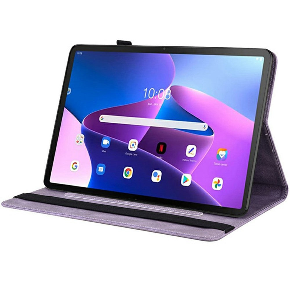 For Lenovo Tab TB311FU Case Butterfly Flower Imprint PU Leather Tablet Cover with Card Slots - Purple