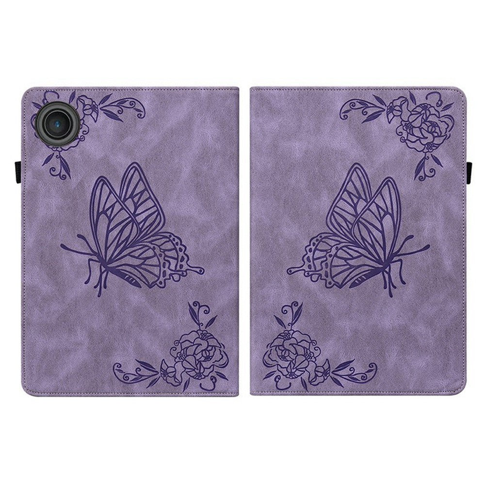 For Lenovo Tab TB311FU Case Butterfly Flower Imprint PU Leather Tablet Cover with Card Slots - Purple