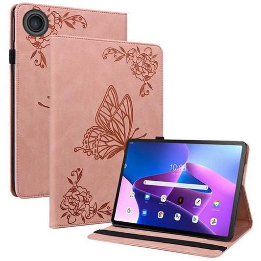 For Lenovo Tab TB311FU Case Butterfly Flower Imprint PU Leather Tablet Cover with Card Slots - Pink