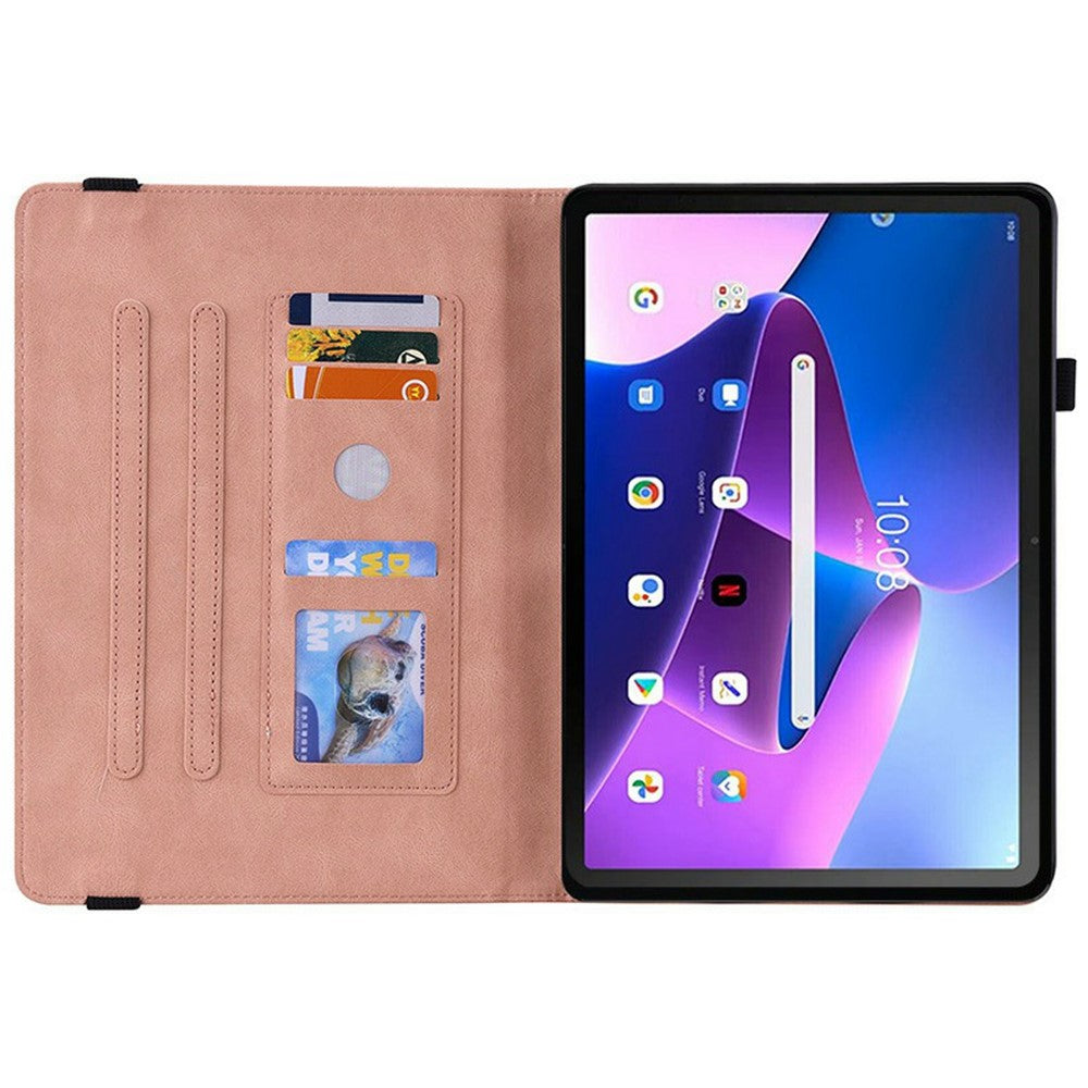 For Lenovo Tab TB311FU Case Butterfly Flower Imprint PU Leather Tablet Cover with Card Slots - Pink