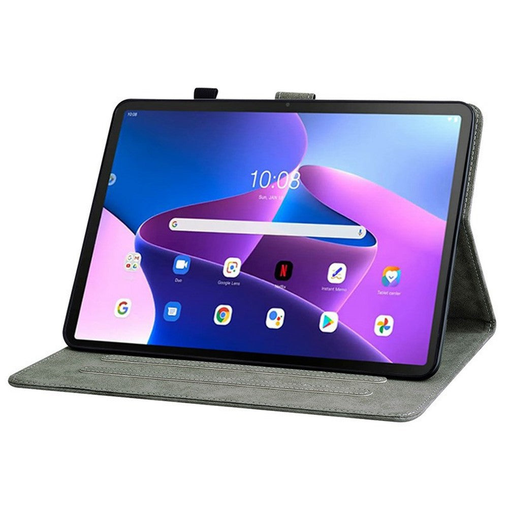 For Lenovo Tab TB311FU Case Tiger Imprint Anti-Scratch PU Leather Tablet Cover - Grey