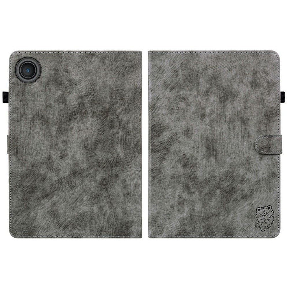 For Lenovo Tab TB311FU Case Tiger Imprint Anti-Scratch PU Leather Tablet Cover - Grey