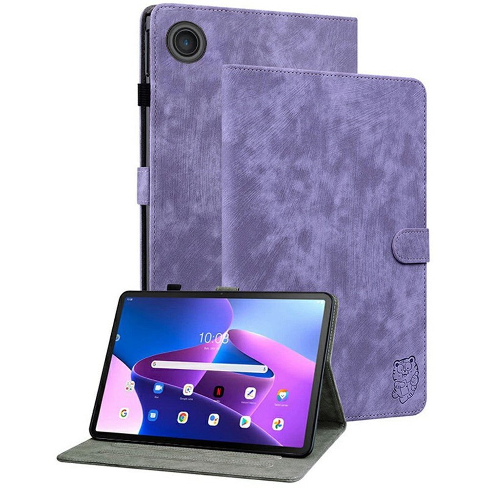 For Lenovo Tab TB311FU Case Tiger Imprint Anti-Scratch PU Leather Tablet Cover - Purple