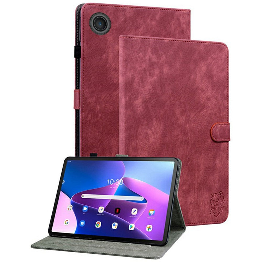 For Lenovo Tab TB311FU Case Tiger Imprint Anti-Scratch PU Leather Tablet Cover - Red