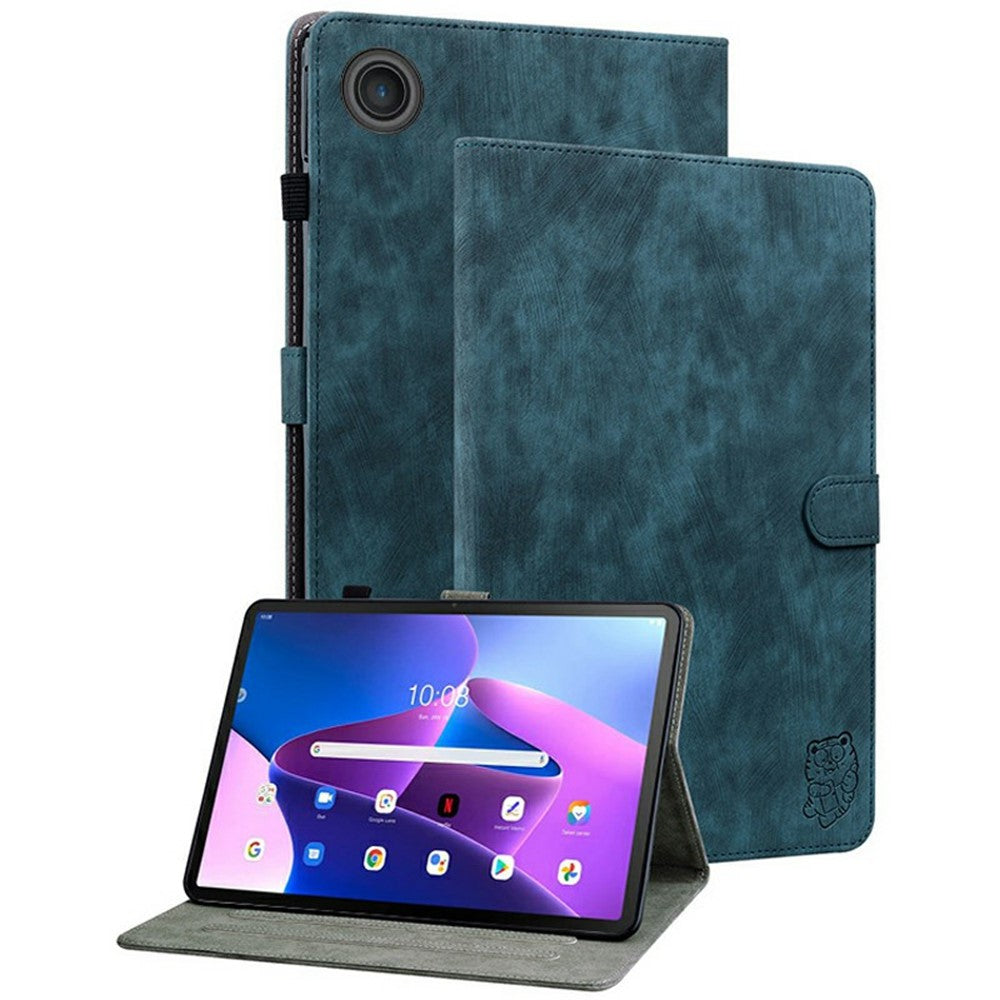 For Lenovo Tab TB311FU Case Tiger Imprint Anti-Scratch PU Leather Tablet Cover - Blue