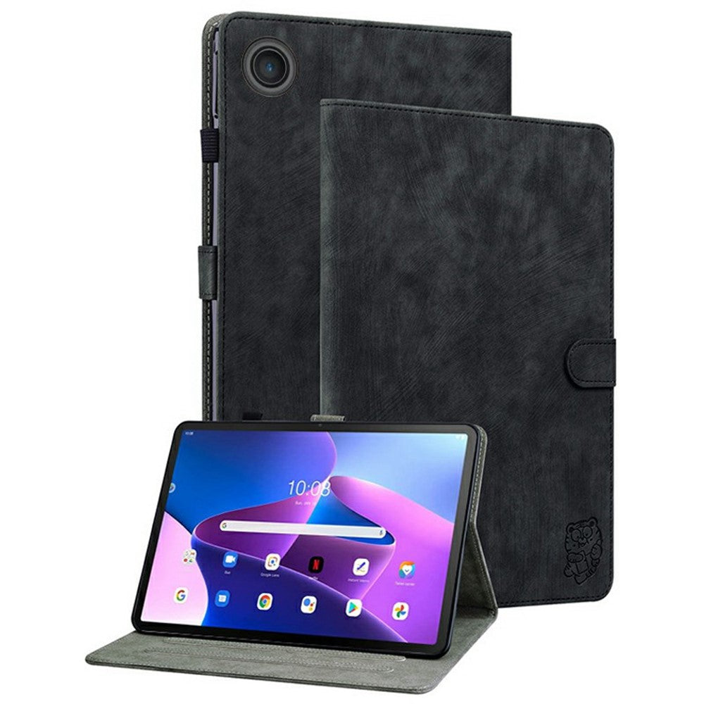 For Lenovo Tab TB311FU Case Tiger Imprint Anti-Scratch PU Leather Tablet Cover - Black