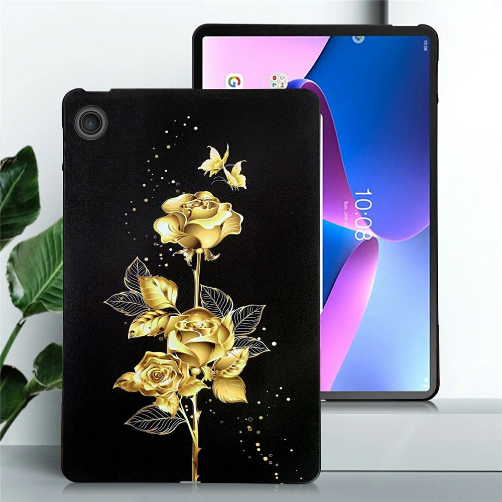 For Lenovo Tab TB311FU TPU Case Pattern Printing Slim Tablet Protective Cover - Golden Butterfly Rose