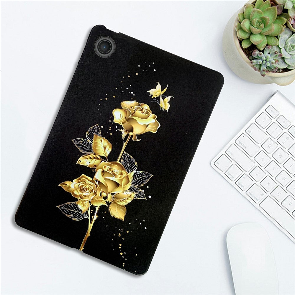 For Lenovo Tab TB311FU TPU Case Pattern Printing Slim Tablet Protective Cover - Golden Butterfly Rose