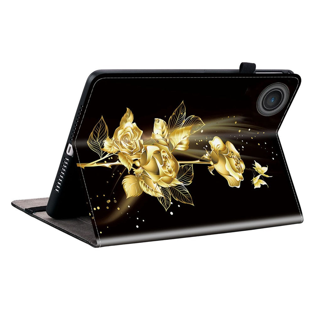 For Lenovo Tab TB311FU Leather Case Pattern Printed Stand Tablet Cover with Card Slots - Gold Butterfly Rose