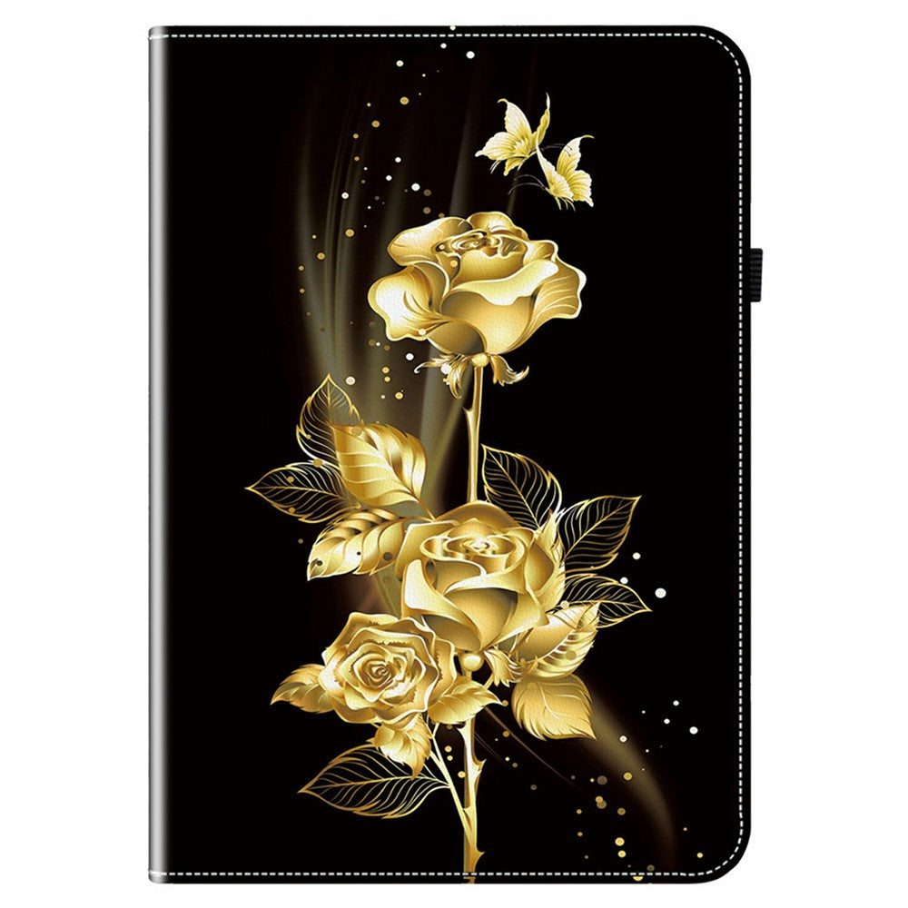 For Lenovo Tab TB311FU Leather Case Pattern Printed Stand Tablet Cover with Card Slots - Gold Butterfly Rose
