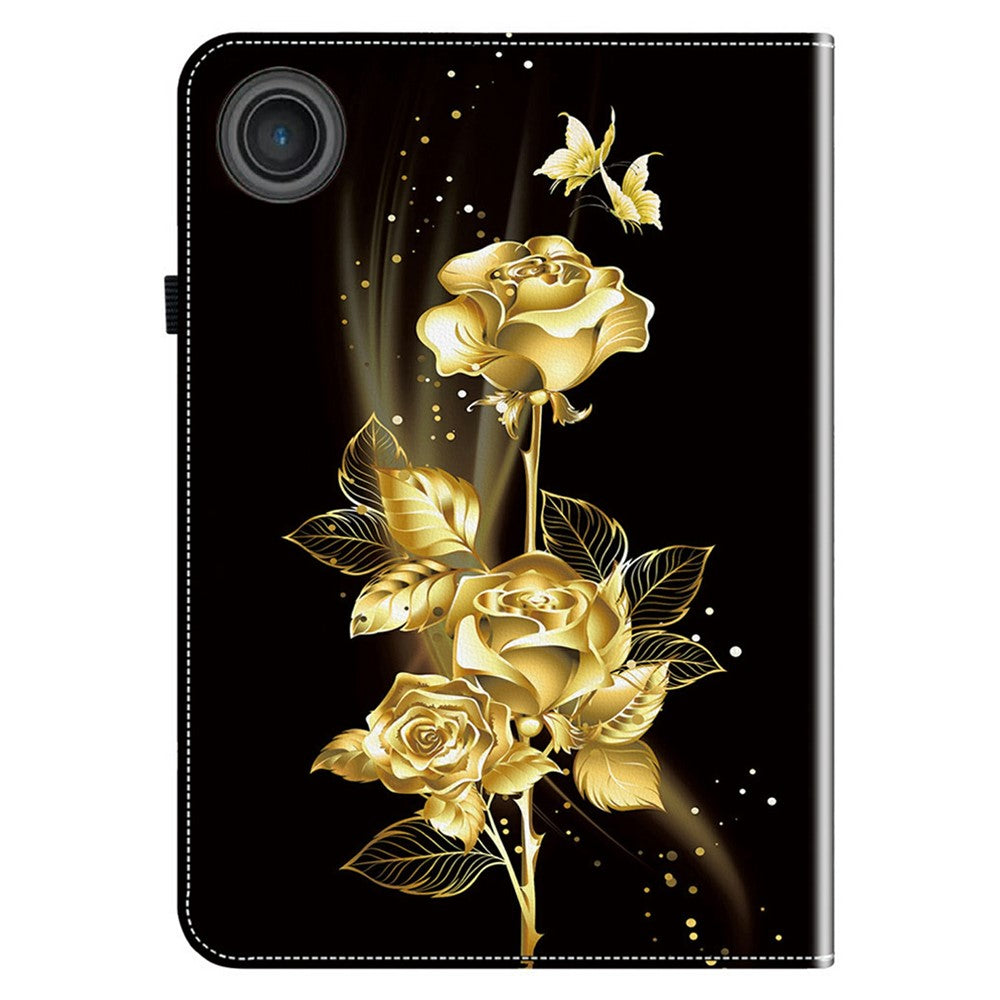 For Lenovo Tab TB311FU Leather Case Pattern Printed Stand Tablet Cover with Card Slots - Gold Butterfly Rose
