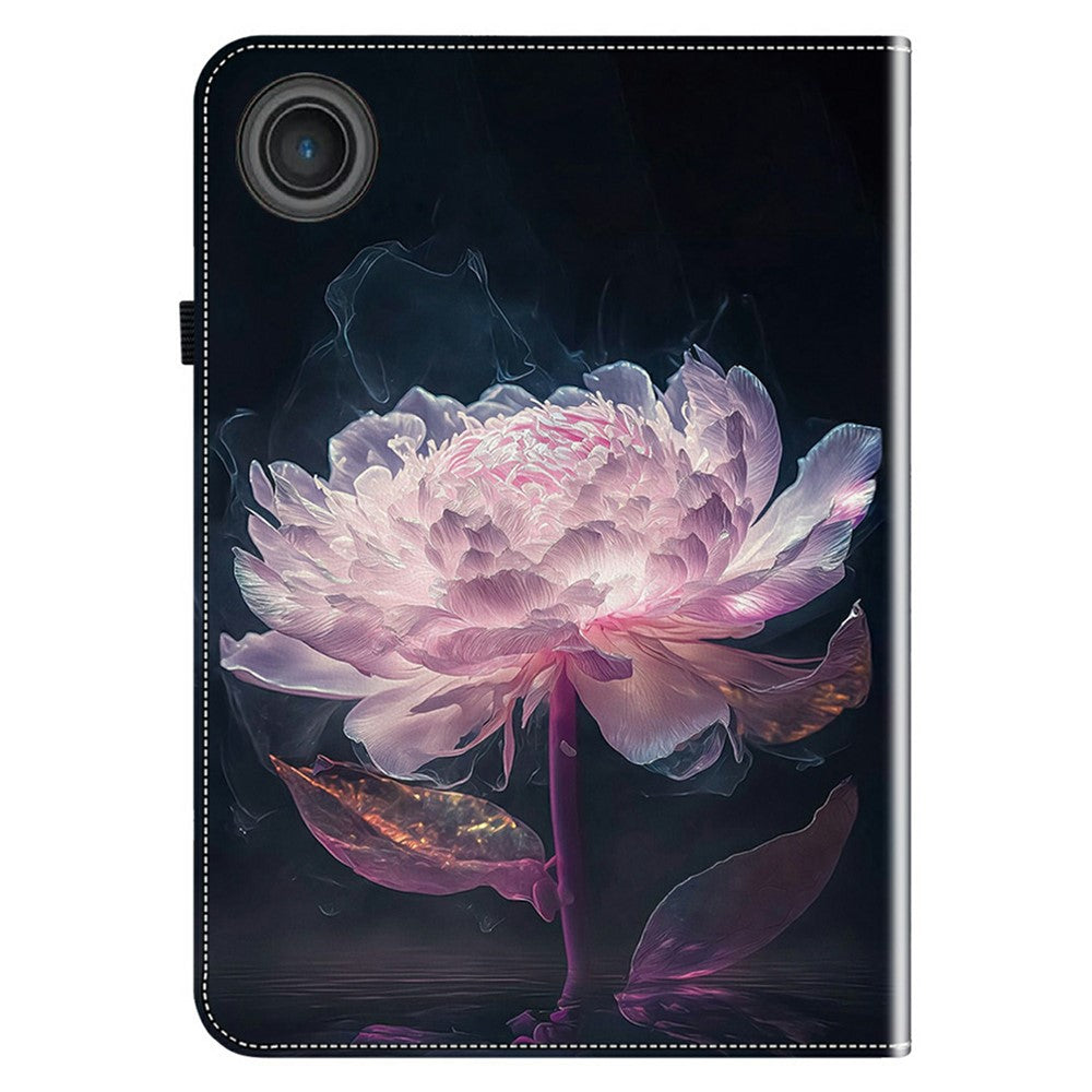 For Lenovo Tab TB311FU Leather Case Pattern Printed Stand Tablet Cover with Card Slots - Purple Peony