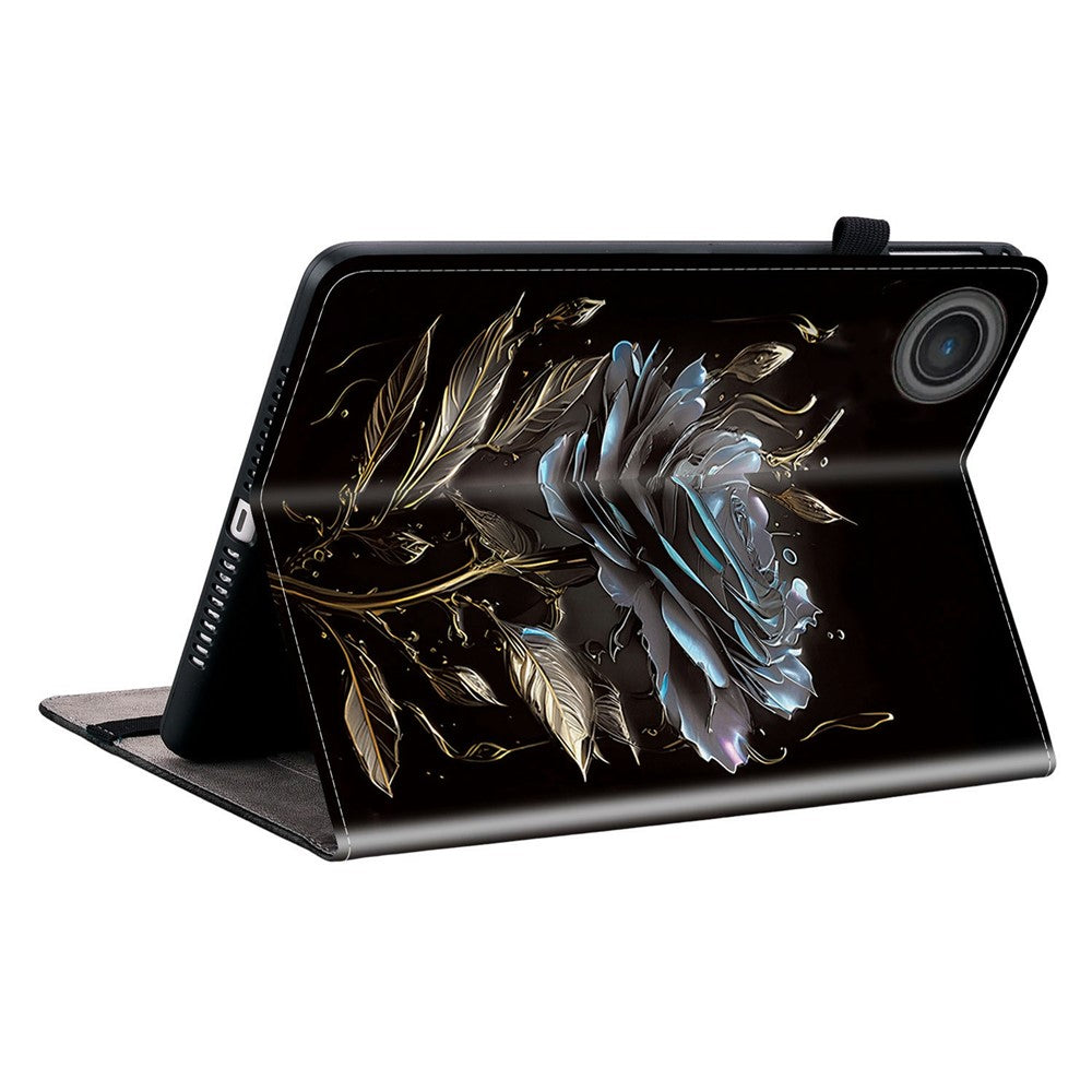 For Lenovo Tab TB311FU Leather Case Pattern Printed Stand Tablet Cover with Card Slots - Black Rose
