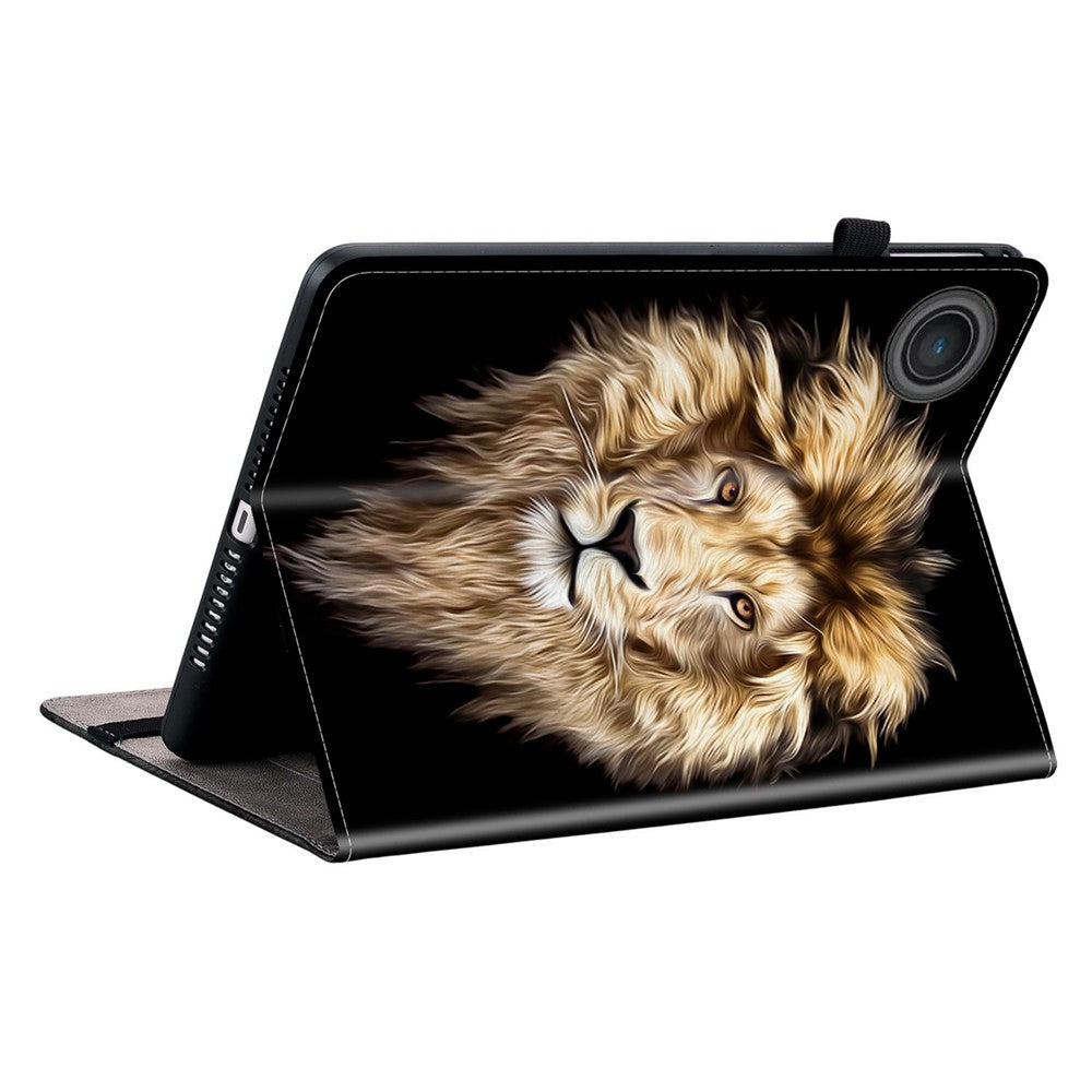 For Lenovo Tab TB311FU Leather Case Pattern Printed Stand Tablet Cover with Card Slots - Lion Head