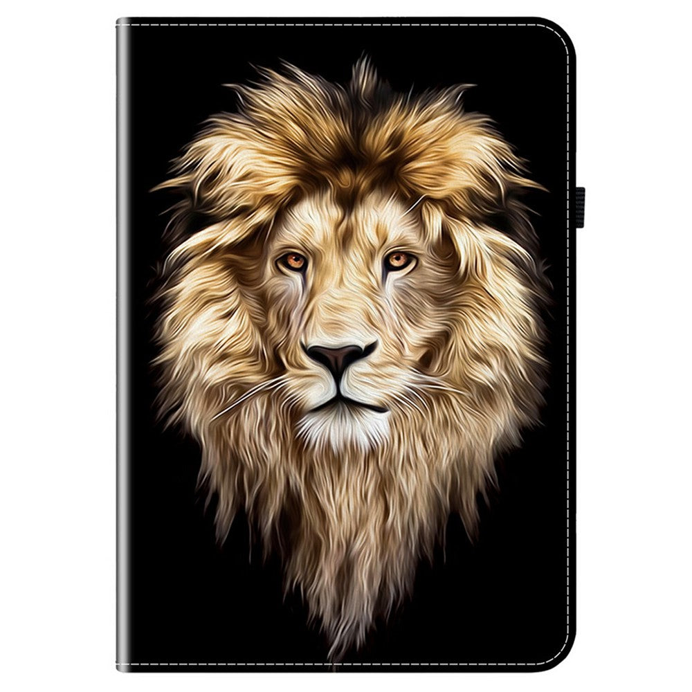 For Lenovo Tab TB311FU Leather Case Pattern Printed Stand Tablet Cover with Card Slots - Lion Head