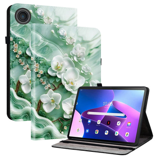 For Lenovo Tab TB311FU Leather Case Pattern Printed Stand Tablet Cover with Card Slots - Jade Flower