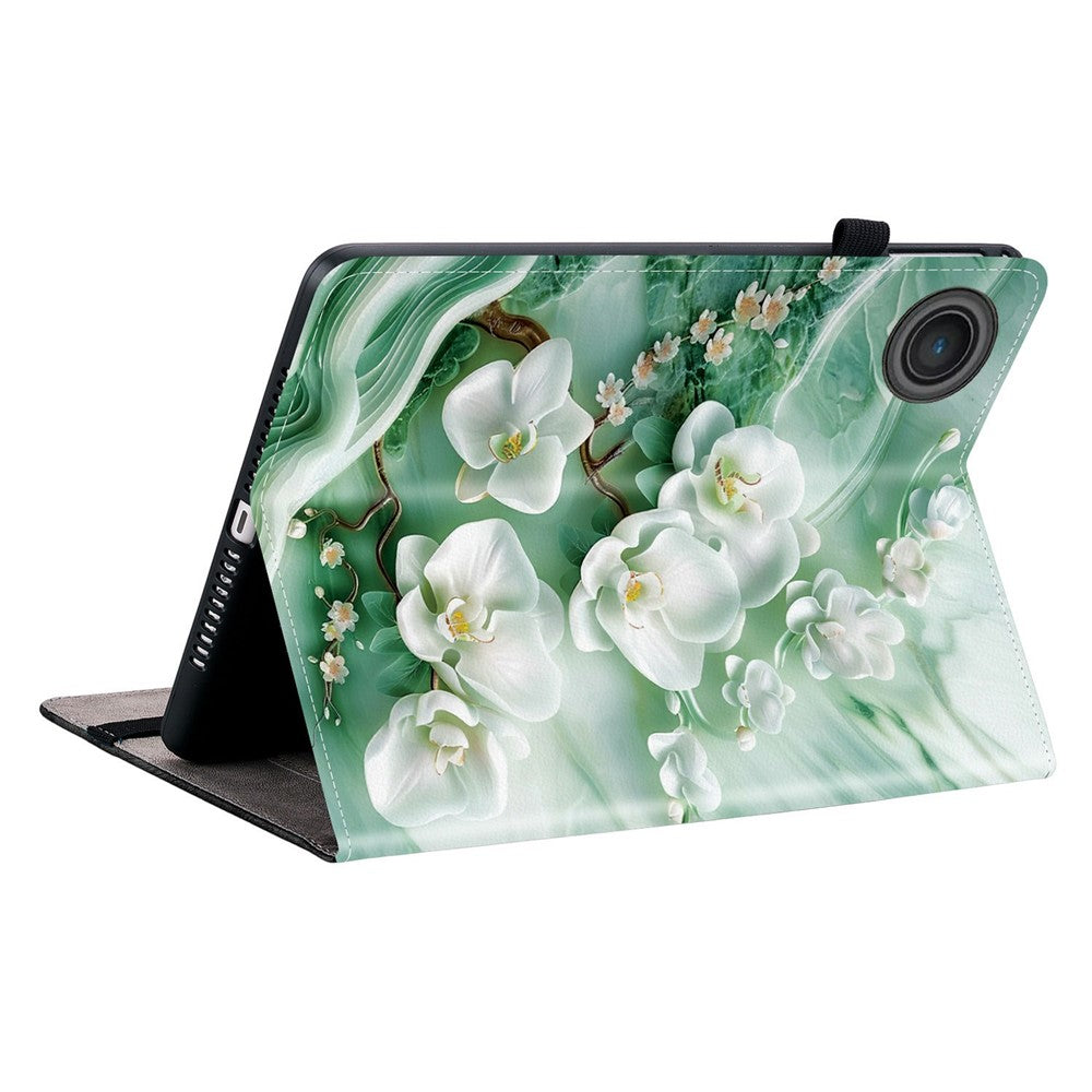 For Lenovo Tab TB311FU Leather Case Pattern Printed Stand Tablet Cover with Card Slots - Jade Flower