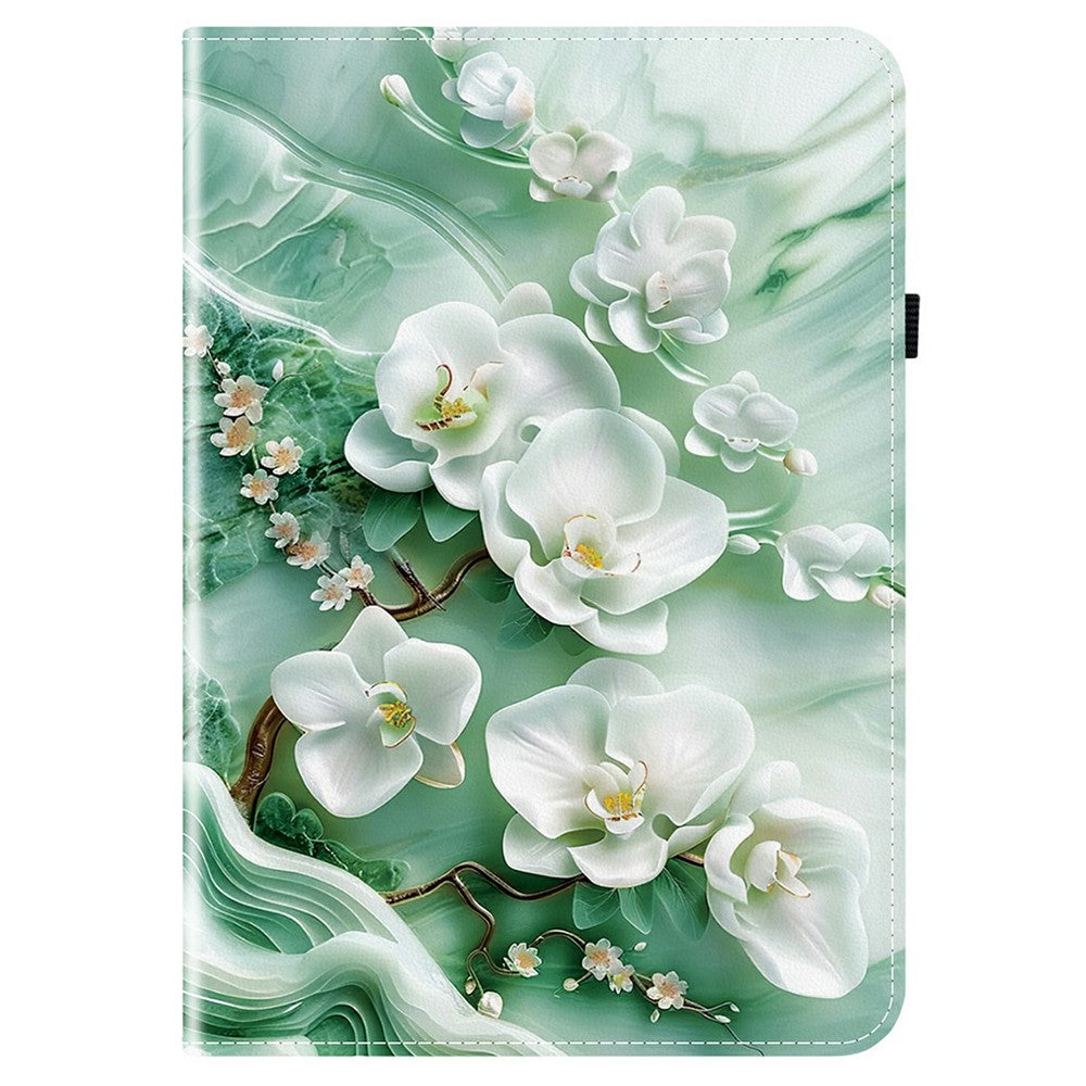 For Lenovo Tab TB311FU Leather Case Pattern Printed Stand Tablet Cover with Card Slots - Jade Flower