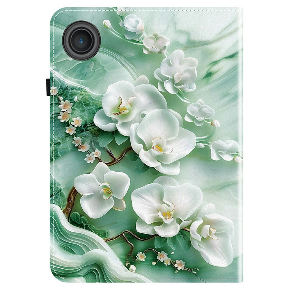 For Lenovo Tab TB311FU Leather Case Pattern Printed Stand Tablet Cover with Card Slots - Jade Flower