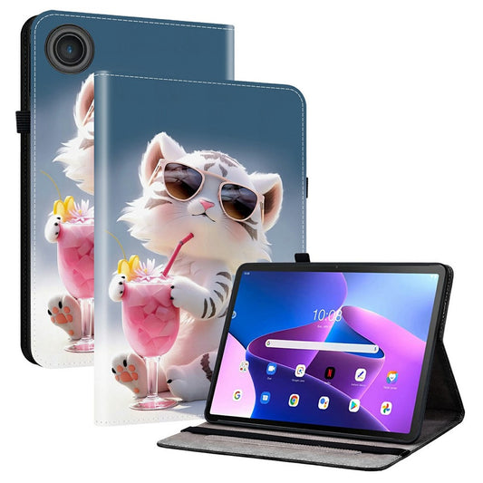 For Lenovo Tab TB311FU Leather Case Pattern Printed Stand Tablet Cover with Card Slots - Cartoon Tiger