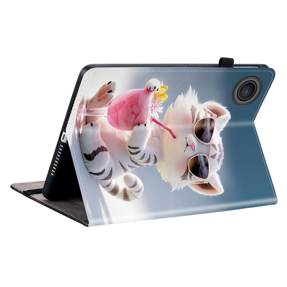 For Lenovo Tab TB311FU Leather Case Pattern Printed Stand Tablet Cover with Card Slots - Cartoon Tiger