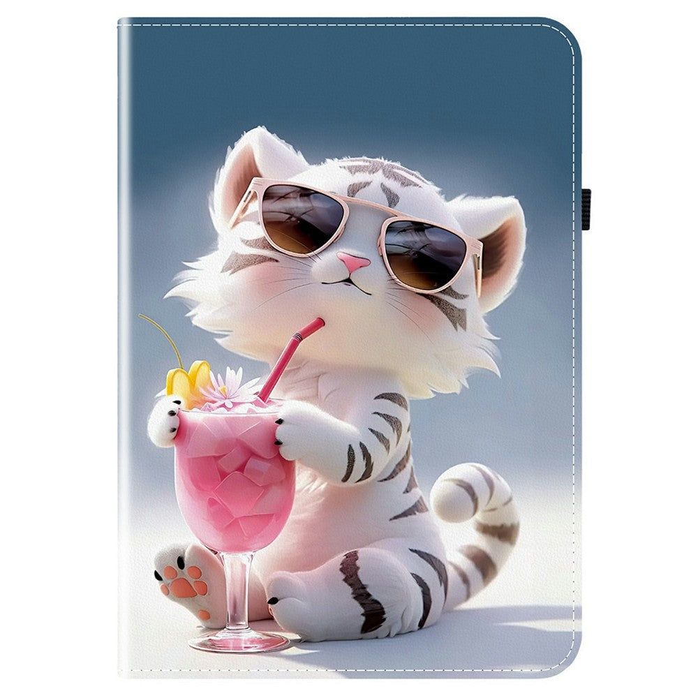 For Lenovo Tab TB311FU Leather Case Pattern Printed Stand Tablet Cover with Card Slots - Cartoon Tiger