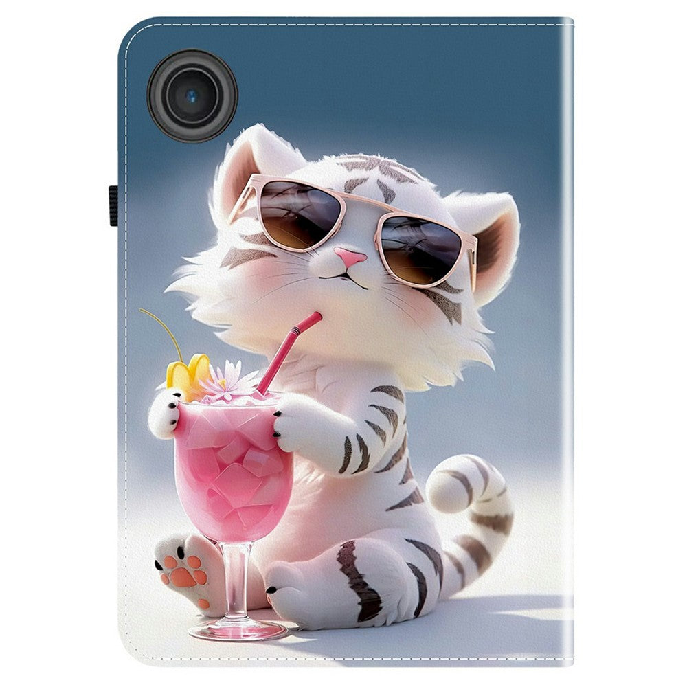 For Lenovo Tab TB311FU Leather Case Pattern Printed Stand Tablet Cover with Card Slots - Cartoon Tiger