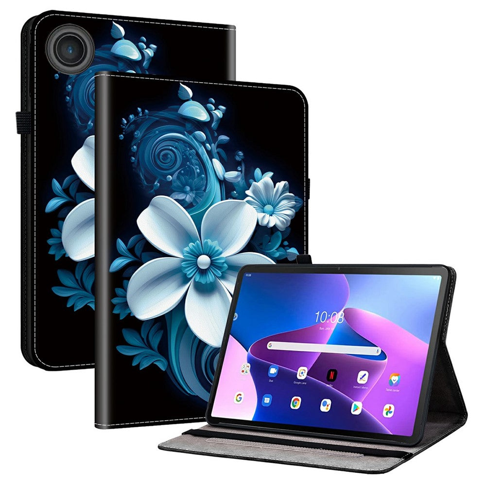 For Lenovo Tab TB311FU Leather Case Pattern Printed Stand Tablet Cover with Card Slots - Black Orchid