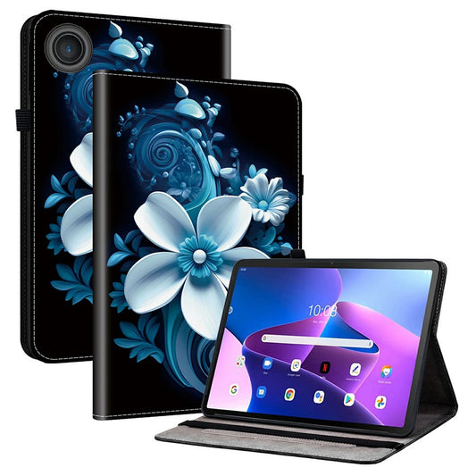 For Lenovo Tab TB311FU Leather Case Pattern Printed Stand Tablet Cover with Card Slots - Black Orchid