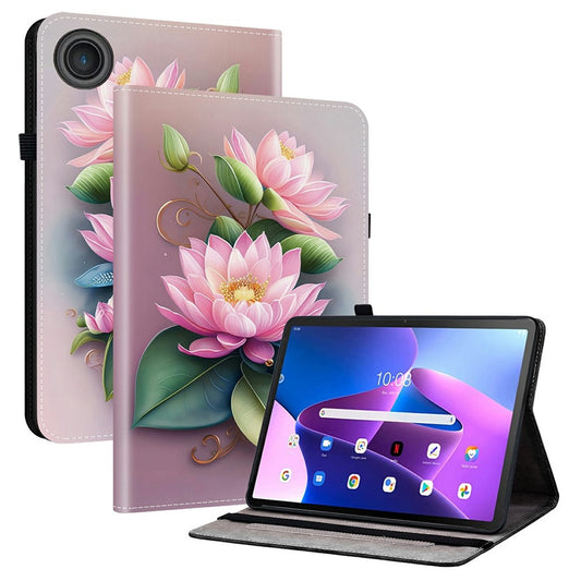 For Lenovo Tab TB311FU Leather Case Pattern Printed Stand Tablet Cover with Card Slots - Lotus