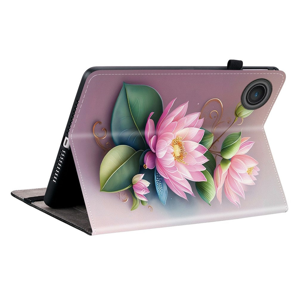 For Lenovo Tab TB311FU Leather Case Pattern Printed Stand Tablet Cover with Card Slots - Lotus
