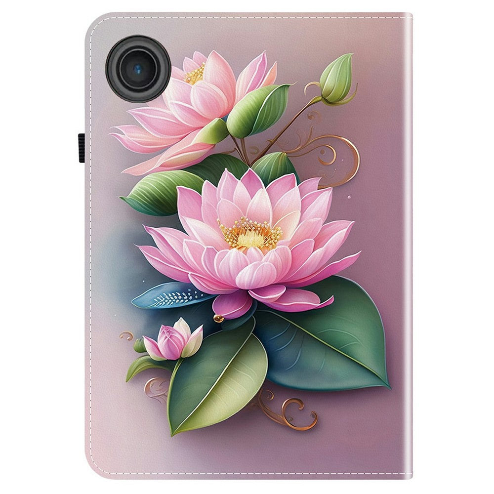 For Lenovo Tab TB311FU Leather Case Pattern Printed Stand Tablet Cover with Card Slots - Lotus