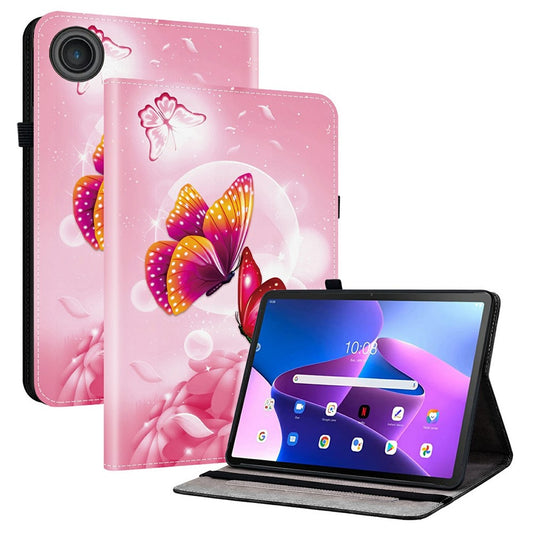 For Lenovo Tab TB311FU Leather Case Pattern Printed Stand Tablet Cover with Card Slots - Pink Butterfly